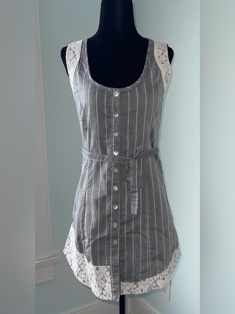 Pinstripe dress/shirt with Lace Trim